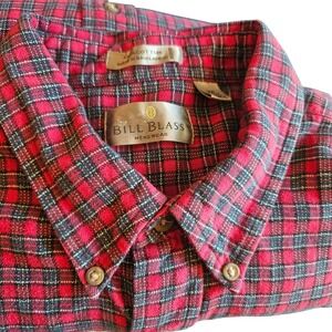 Vintage Bill Blass Menswear XXL Red Holiday Plaid Long Sleeve Button Down Shirt